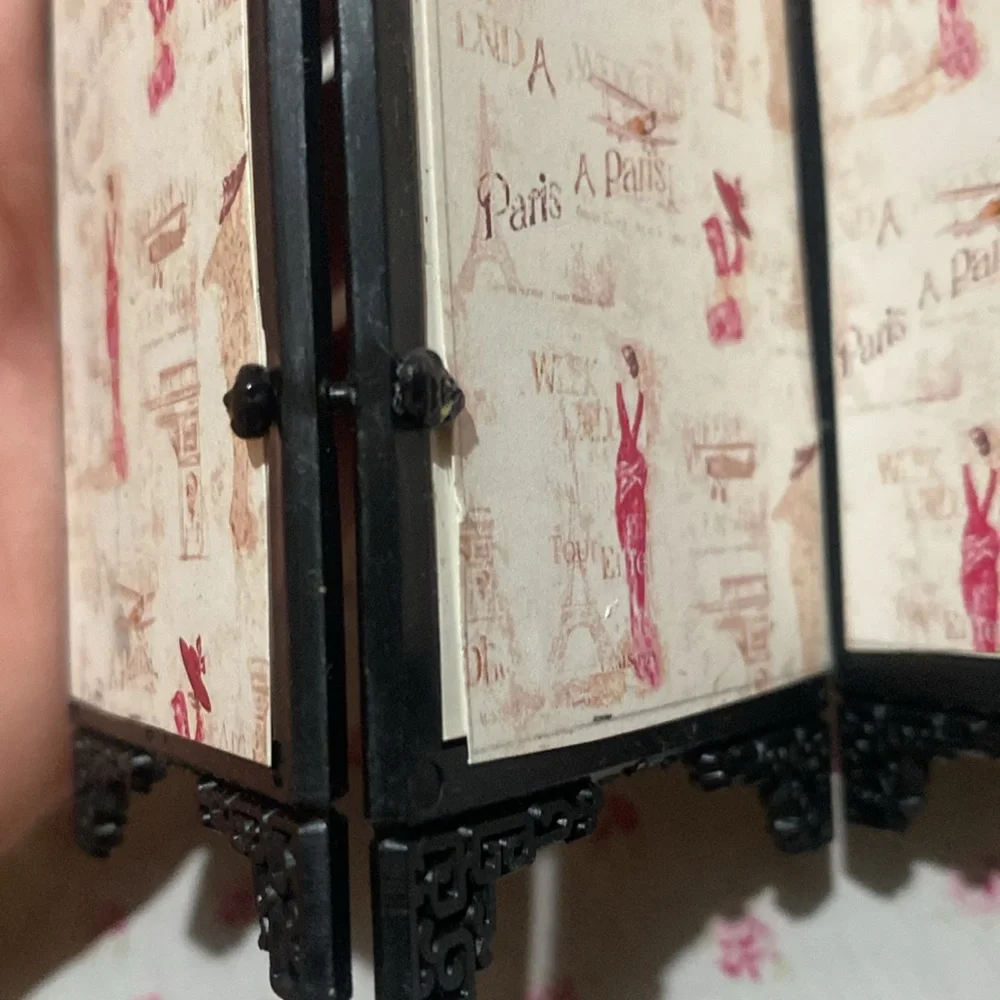 Miniature 1:12 scale Black Folding Decorative Screen with Asian Art - Picture 6 of 6